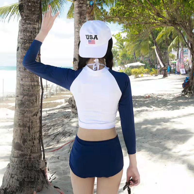 Bộ bikini, đồ bơi nữ đi biển 2 mảnh dài tay quần chip màu xanh Hàn Quốc SAVVY swimsuit cao cấp