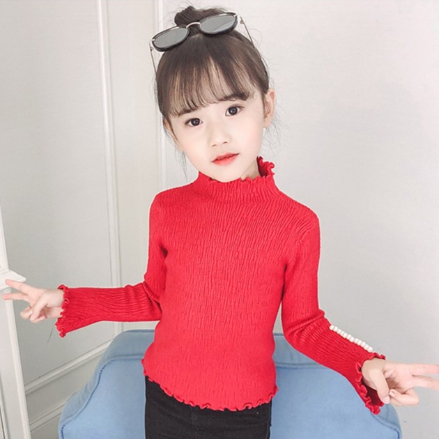 Áo len viền bèo tay đính hạt bé gái size 15-35kg [AL20]