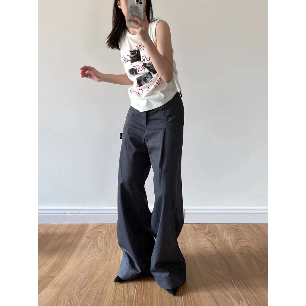 ♘⊕❇Áo Thun Sát Nách Cổ Tròn Dáng Rộng Họa Tiết Kẻ Sọc Thời Trang Retro Mỹ Cho Nữ