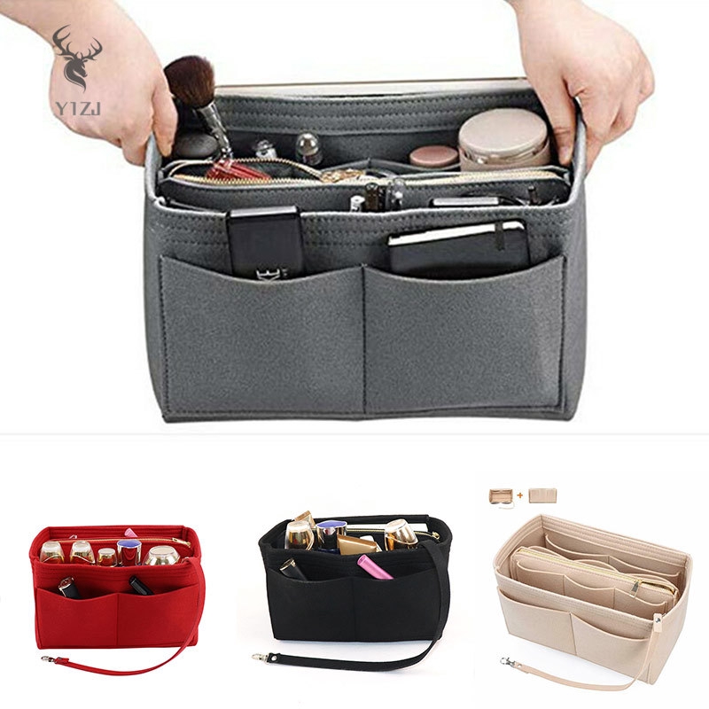 COD& Felt Purse Insert Organizer Portable Cosmetic Bag Fit for Handbag Tote Various Bag &VN