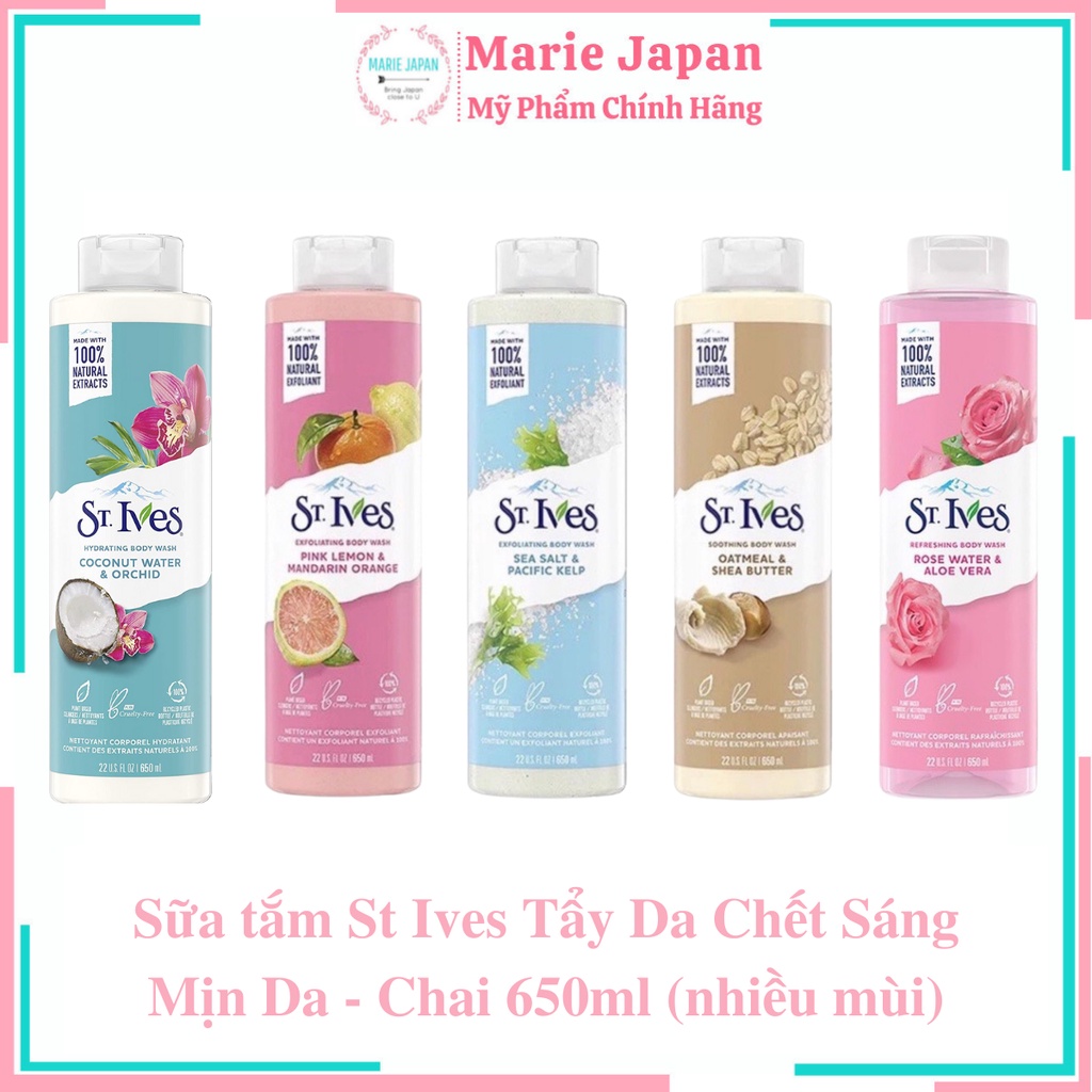 Sữa tắm St Ives Tẩy Da Chết Sáng Mịn Da Chai 650ml
