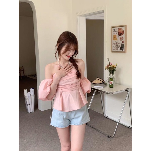 ( Ảnh thật ) 2226 Áo cup ngực tay bồng lưng chun