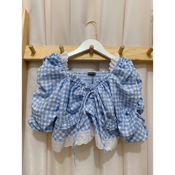 CARO TOP - ÁO CARO XANH VIỀN REN
