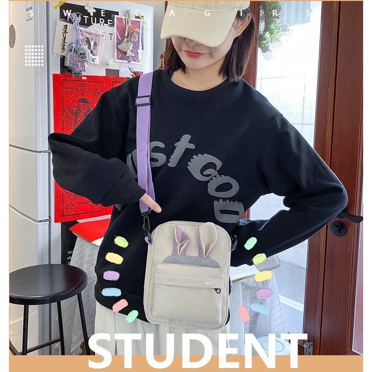 Túi Tote Đeo Chéo Nữ Ulzzang Thời Trang Vải Canvas Tai Thỏ Chống Nước Phong Cách Hàn Quốc, T008