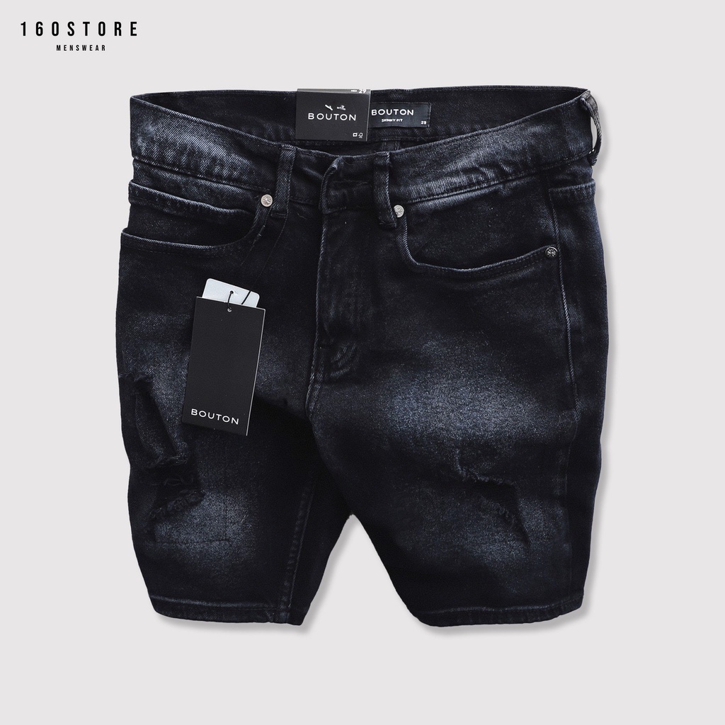 Quần Đùi Nam, Quần Short Jean Nam BOUTON Co Giãn Màu Xám Wash Rách Phong Cách Trẻ Trung Form Skinny QSEC0001 160STORE.