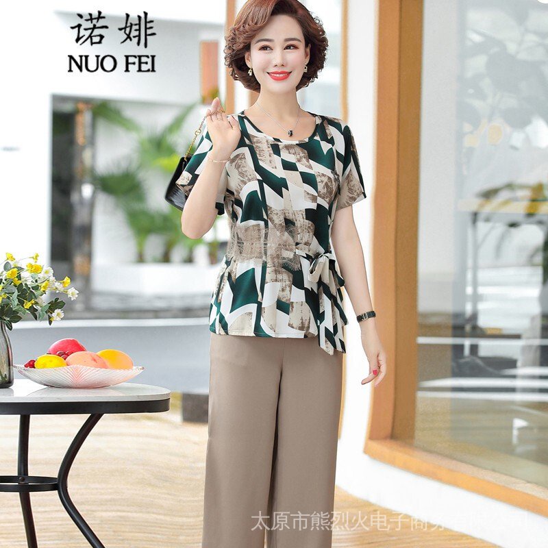 Set Đồ Thời Trang Mùa Hè Năm 2021 Áo Thun Tay Ngắn Phong Cách Phương Tây Cho Phụ Nữ Trung Niên 40-60 Tuổi