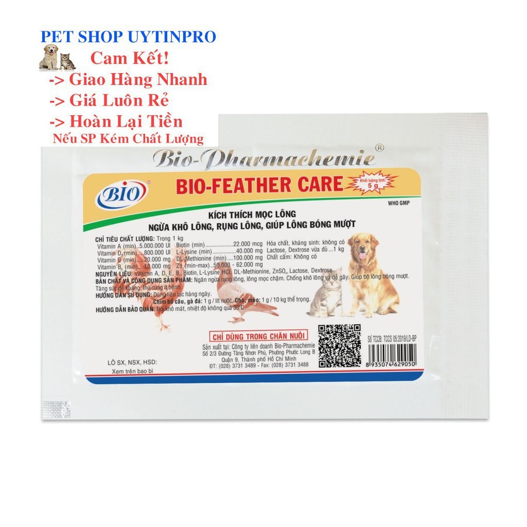 Bio-feather kích mọc lông, ngừa dụng lông Giúp Lông Bóng Mượt cho chó mèo gói 5g