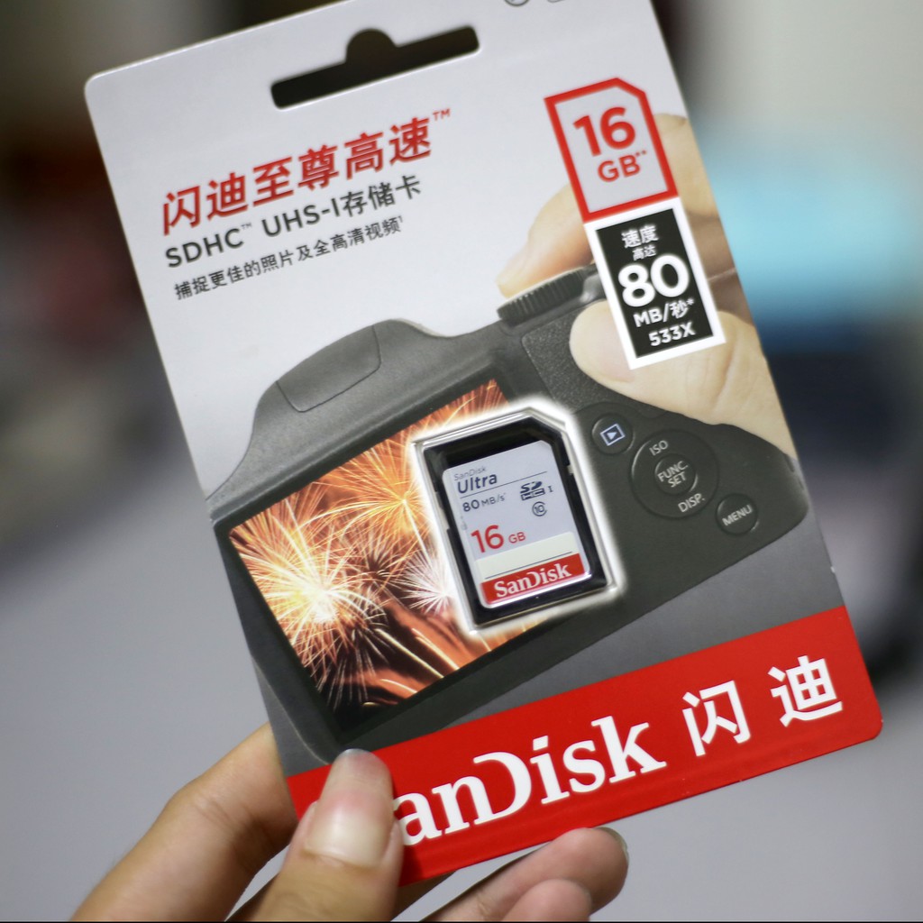 Thẻ nhớ máy ảnh SD HC - Sandisk 16Gb tốc độ 80Mb/s BẢO HÀNH 3 NĂM