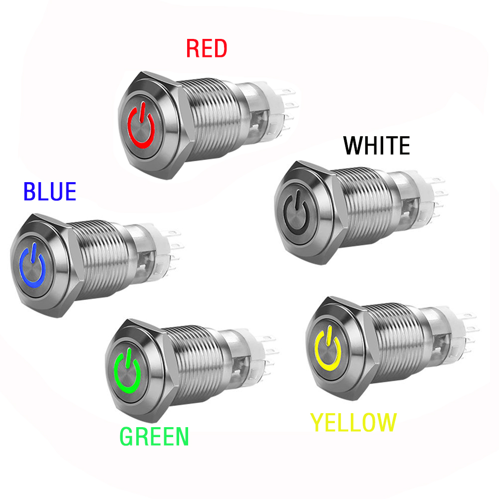 Nút nhấn công tắc nguồn bật/tắt có LED 16/12mm tiện dụng cho xe hơi