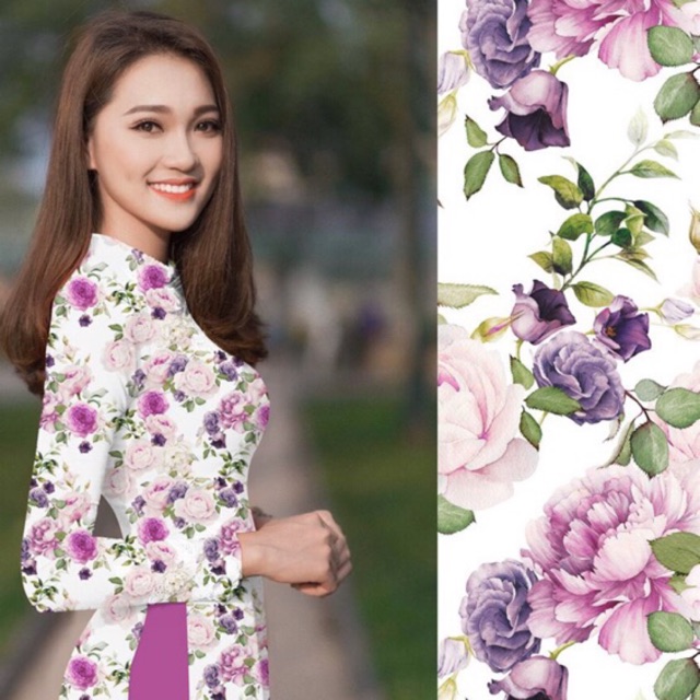 Áo dài hoa tím hồng may sẳn