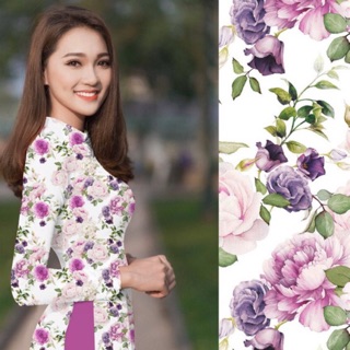 Áo dài hoa tím hồng may sẳn
