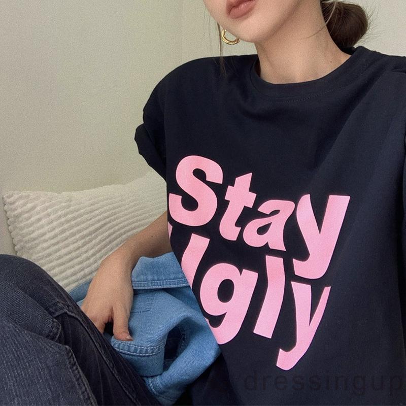 DRE-Women Summer Short Sleeve T-shirts,Letter Print Loose Casual Tops