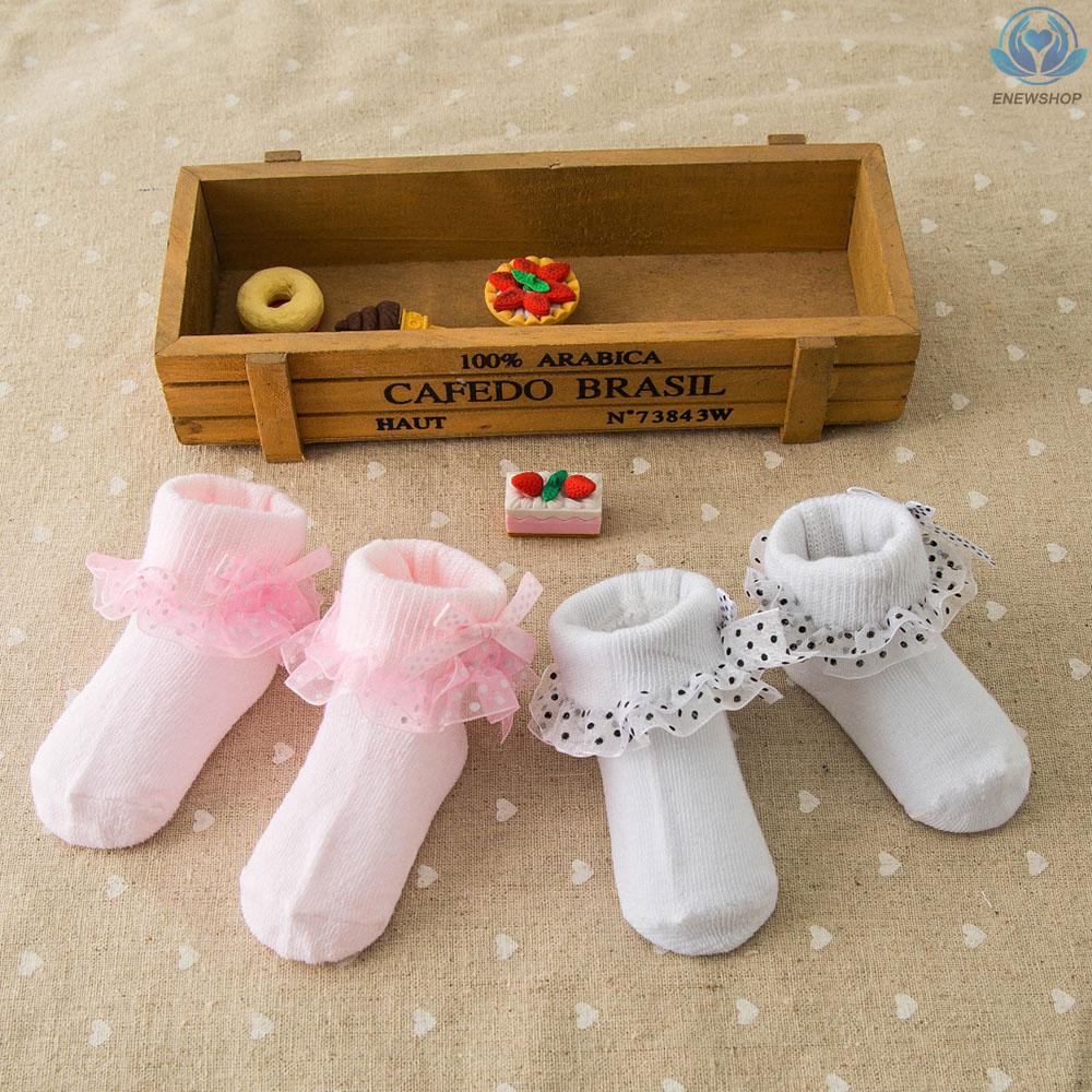 ♥♥enew~Baby Girl Toddlers Socks Combed Cotton Ankle Socks Baby Girl   Bowknots Lace Socks Pink