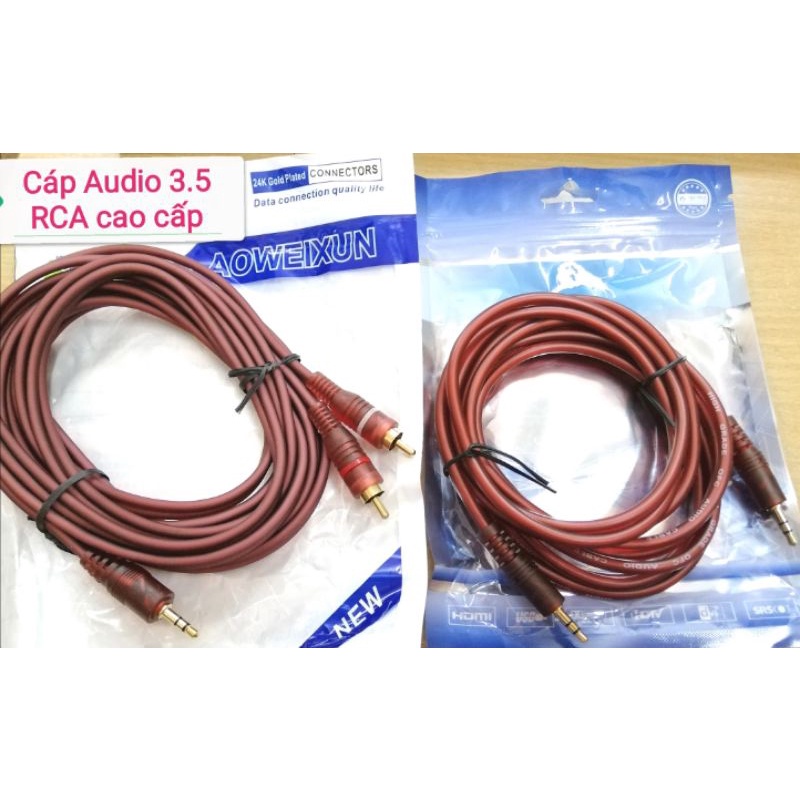 Dây cáp Audio  đầu 3.5 mm đầu hoa sen RCA cao cấp mạ vàng 24K dài 3M