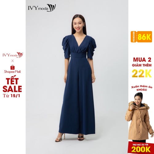 [Mã WABRIV25 giảm 10% tối đa 50k đơn đơn từ 250k] Áo liền quần cổ V họa tiết IVY moda MS 18M5473