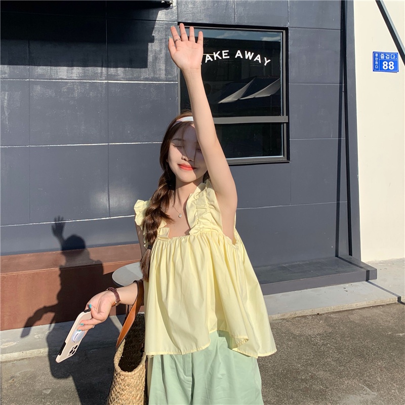 Áo croptop Xiaozhainv hai dây màu trơn thời trang mùa hè Hàn Quốc cho nữ