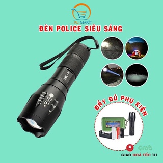 Đèn pin Police quân đội Mỹ siêu sáng T6 có zoom cao cấp, Đèn pin mini hợp kim chống nước đầy đủ pin sạc