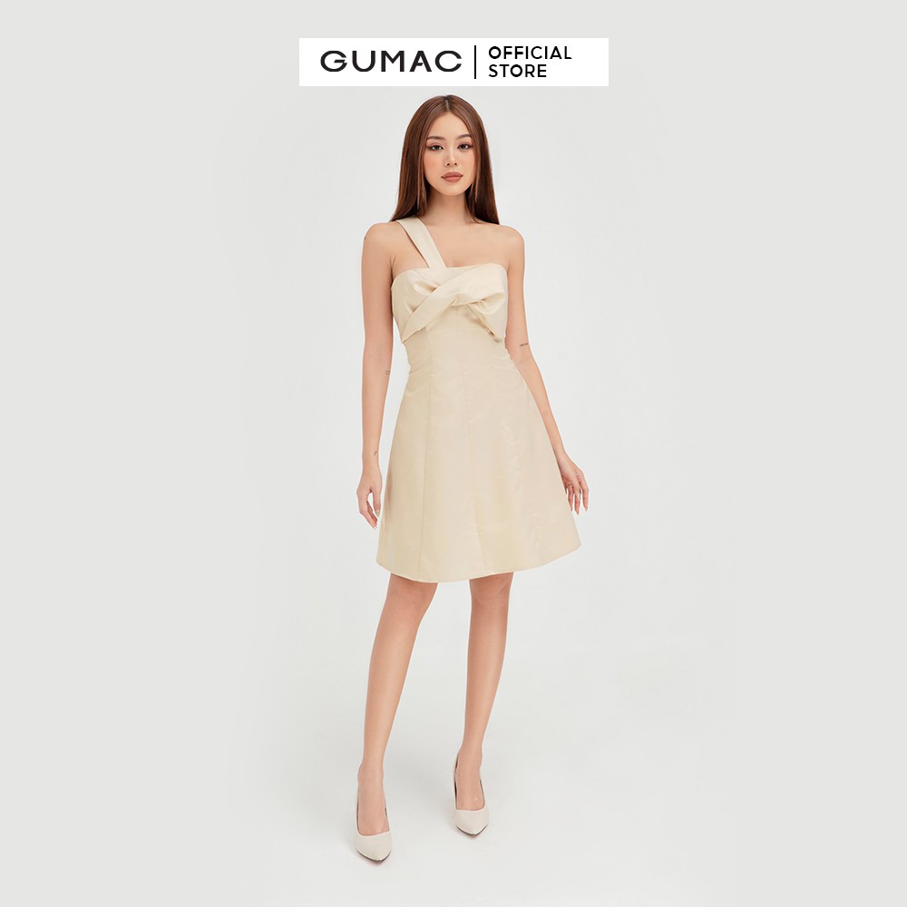 [Mã MABR07062 giảm 8% tối đa 50K đơn từ 249K] Đầm nữ sexy 8 mảnh nơ ngực GUMAC dáng ôm body màu nude cá tính DB484