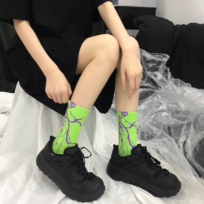 Vớ Dài Họa Tiết Sấm Sét Vui Nhộn Phong Cách Harajuku Hàn Quốc Dành Cho Nam Nữ