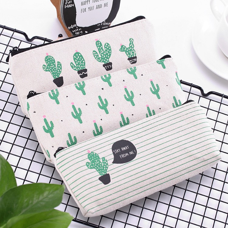 Hộp bút vải canvas xương rồng cute dễ thương giá rẻ