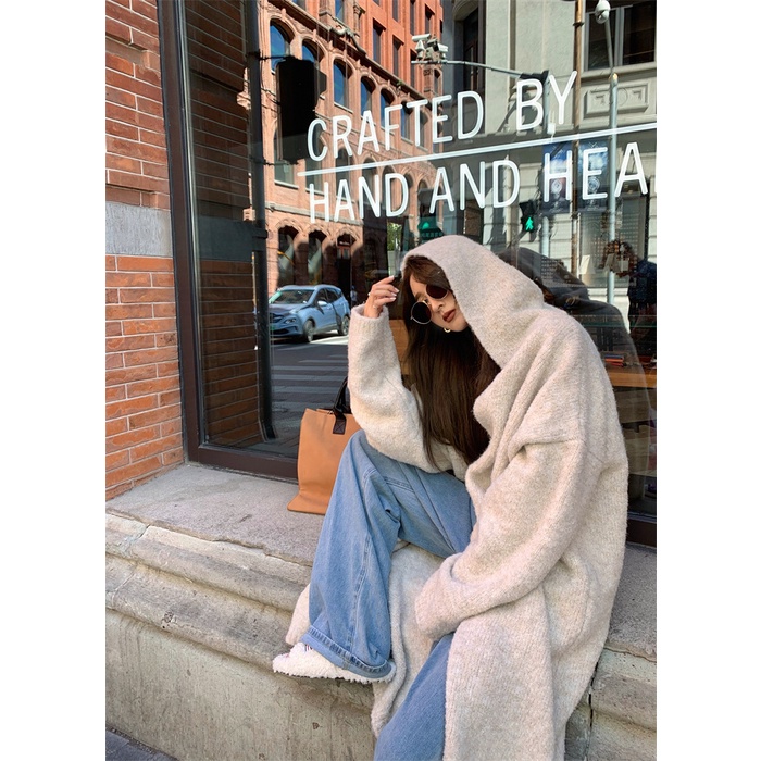 Áo khoác len dáng dài có nón phong cách vintage | BigBuy360 - bigbuy360.vn