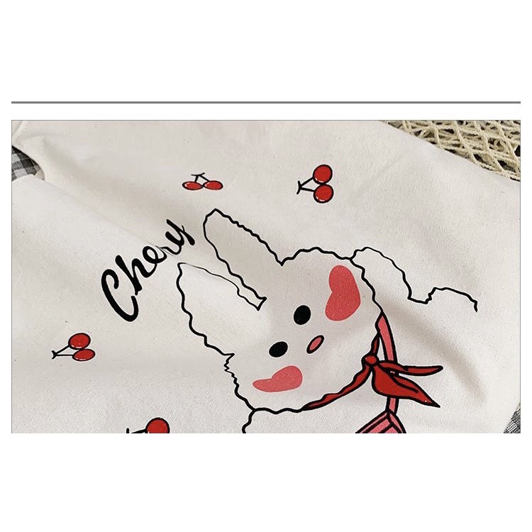 Túi Tote Trắng Vải Canvas Mềm Mịn Hình Gấu Cute Phù Hợp Cho Đi Chơi Đi Cafe
