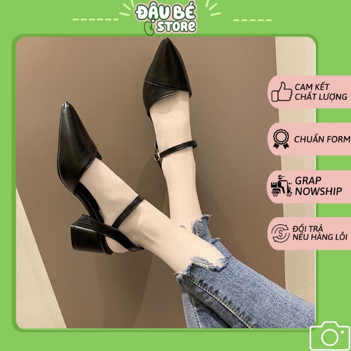 Giày Sandal Mũi Nhọn Hở Gót Đế Vuông 5 Phân - Giày Cao Gót Đế Vuông Quai Hậu - Daube - G002