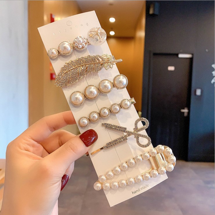 Set 6 kẹp tóc ngọc trai thiết kế thời trang