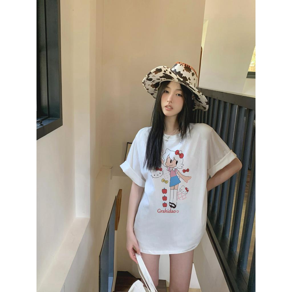 Áo Thun Cotton Tinh Khiết Ngắn Tay In Hình Dễ Thương Thời Trang Mùa Hè Cho Nữ 63047