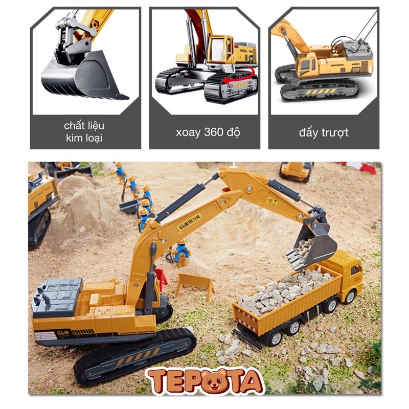 [CÓ HỘP] Xe Đồ Chơi Máy Xúc TEPOTA Xây Dựng Thiết Kế Tinh Xảo Chắc Chắn Khớp Chuyển Động Linh Hoạt X03-MAYXUC