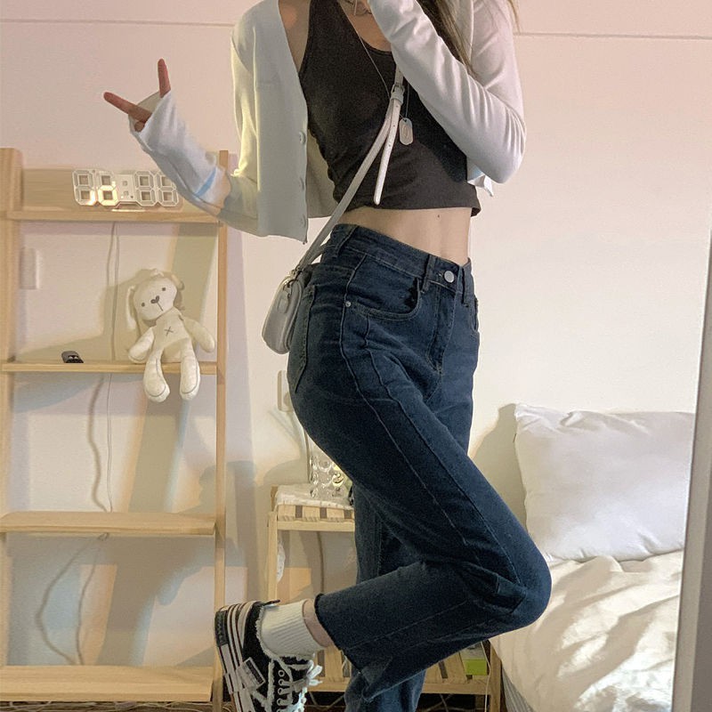 Quần jean nữ ống rộng lưng cao phong cách retro thời trang mùa thu 2021