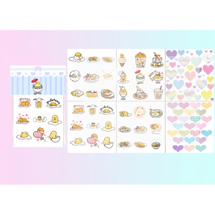 set 6 sticker washi trứng lười S6W36 cute dễ thương hoạt hình ko bế 10x10cm