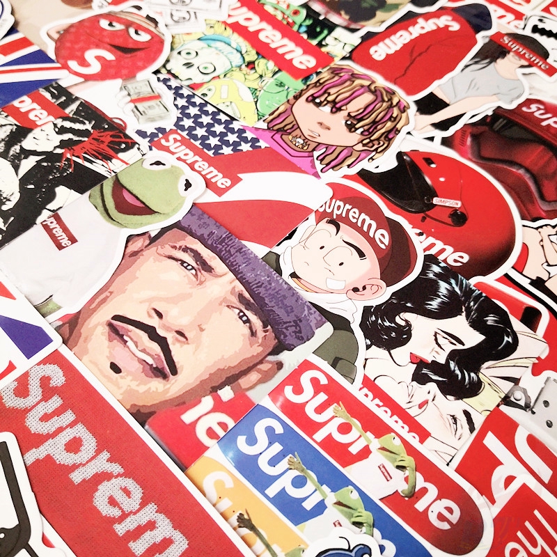 100 nhãn dán họa tiết Supreme dùng trang trí laptop vali ván trượt