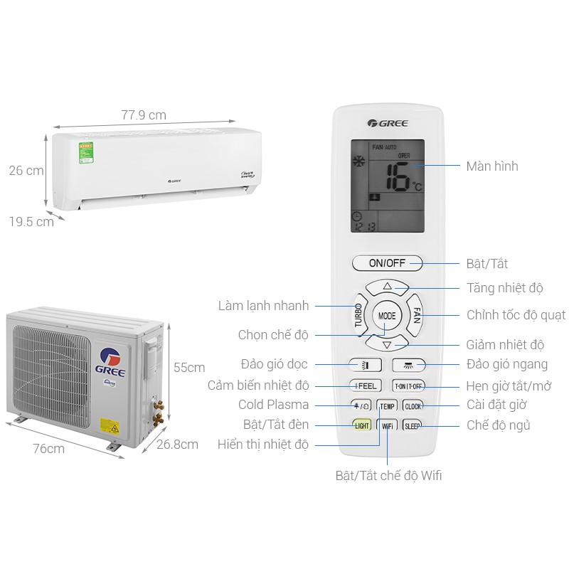 Máy lạnh Gree Inverter 1.5 HP GWC12PB-K3D0P4 (Miễn phí giao tại HCM-ngoài tỉnh liên hệ shop)