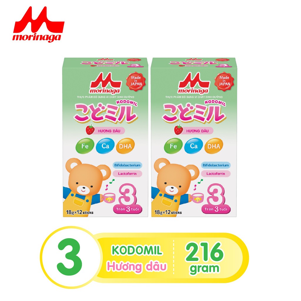 Combo 2 Sữa Morinaga số 3 Hương dâu/ vani Kodomil hộp giấy 216g