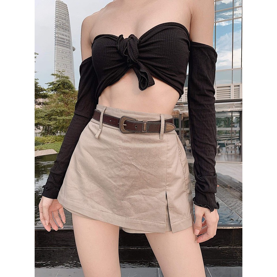 Crop tay dài trễ vai cột ngực