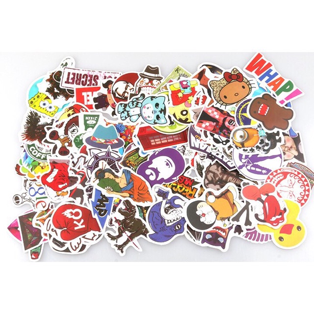 Combo 500 Sticker ko thấm nước dán nón BH, laptop, vali, xe, đàn ghita,...