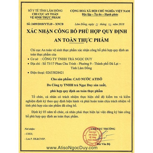 CAO NƯỚC ATISO NGỌC DUY