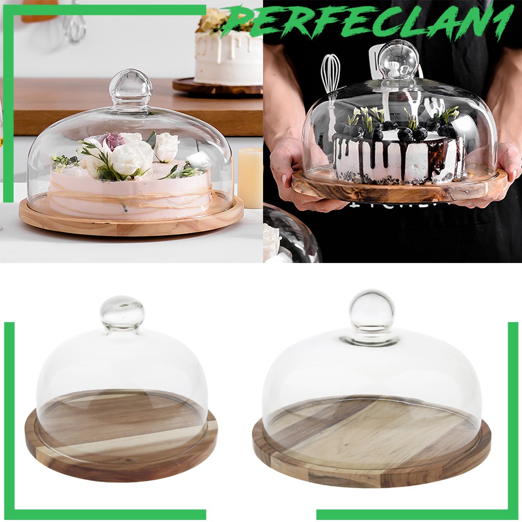 Đĩa Đựng Bánh Hình Tròn Bằng Gỗ Acacia Trong Suốt Có Tay Cầm
