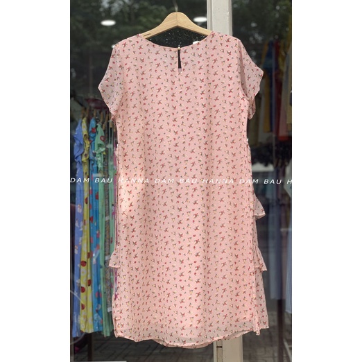 [HANNA] Đầm bầu hoa nhí có size 80kg vải voan mát mùa hè không nhăn có túi thiết kế dáng baby doll dễ thương cho mẹ trẻ
