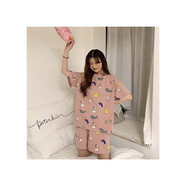 Bộ quần áo chất liệu cotton thoáng mát xinh xắn, họa tiết ngộ nghĩnh form rộng