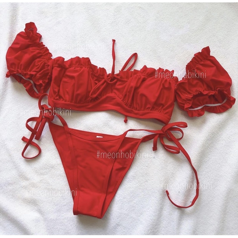 Bikini tay bèo bồng bềnh màu đỏ siêu sang