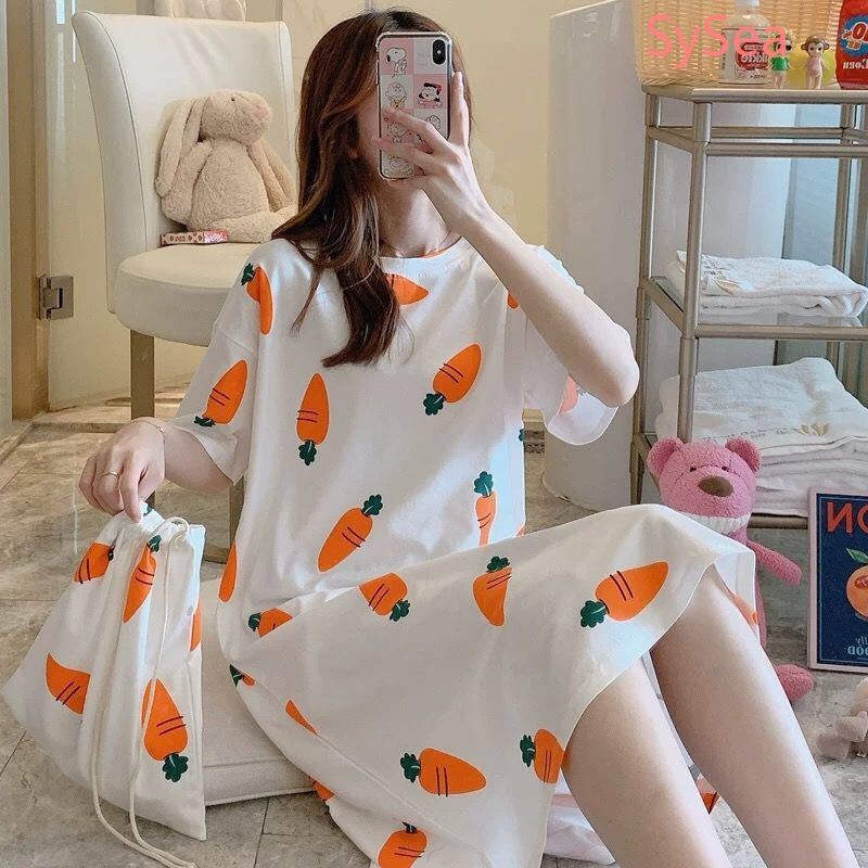 Đầm Ngủ Ngắn Tay Dáng Rộng Thời Trang Mùa Hè Cho Nữ