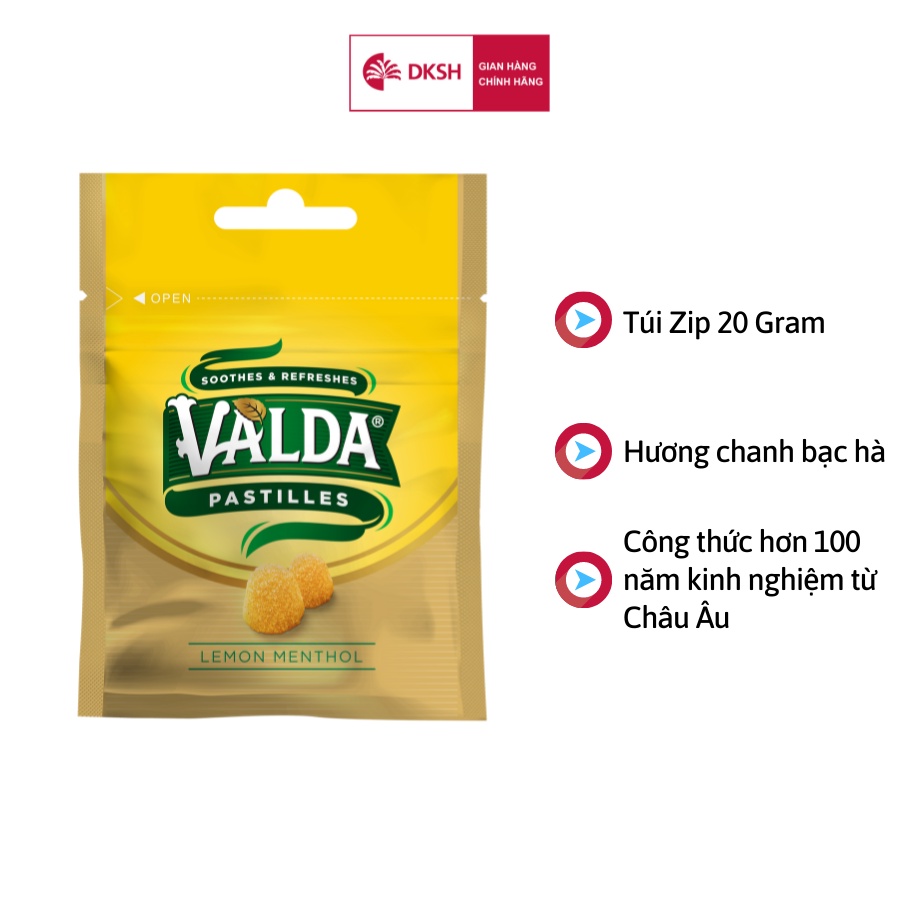 Kẹo dẻo VALDA Vị Chanh Bạc hà – Túi Zip 20g