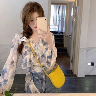 Áo Sơ Mi Chất Chiffon Tay Dài Cổ Chữ V Hoạ Tiết Hoa Thời Trang Mùa Hè