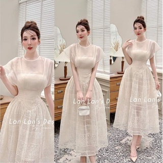 Đầm tiểu thư hở ngực tay phồng