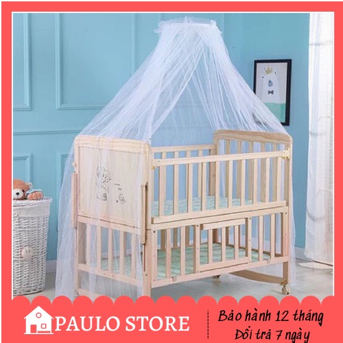 Cũi gỗ 2 tầng cho bé, cũi đa năng tặng màn, đệm xơ dừa, có bánh xe- PAULO STORE