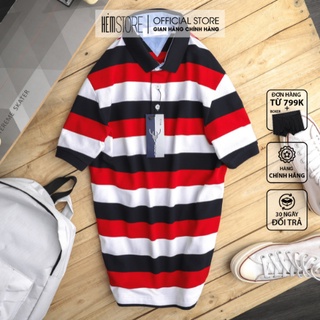 | Satoshi | Áo polo nam, áo thun có cổ nam SAPL12 in sọc ngang, chất cotton thoáng mát mềm mại xanh/đỏ