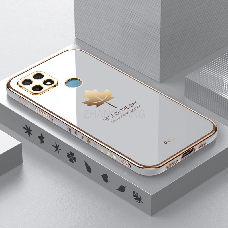 Ốp Điện Thoại Silicon TPU Mạ Điện Họa Tiết Lá Phong Kèm Dây Đeo Cho Realme c25 c25s c12