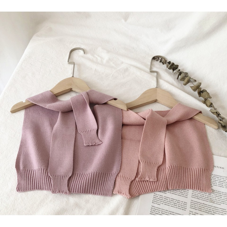 Khăn quàng cổ giả áo dệt kim phối đồ cho bé trai và gái